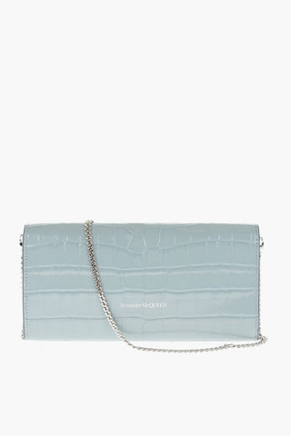 Crocodile Effect Leather Wallet with Chain