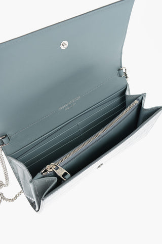 Crocodile Effect Leather Wallet with Chain