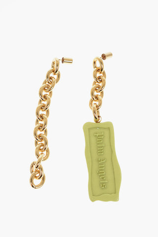 Golden Chain Earrings with Logoed Pendant