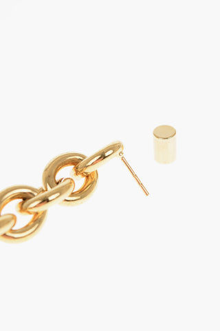 Golden Chain Earrings with Logoed Pendant