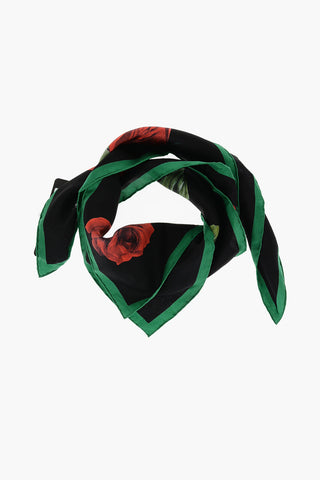 Silk Foulard with Printed Roses