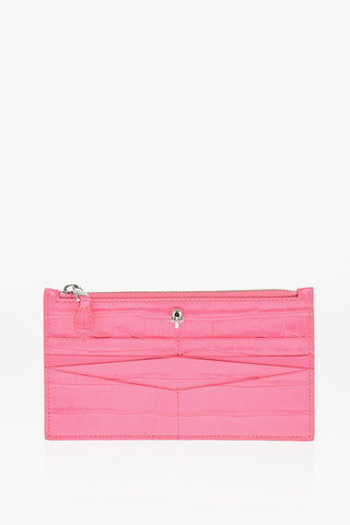 Crocodile Effect Fluo Leather Wallet with Zip Closure