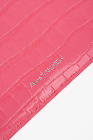 Crocodile Effect Fluo Leather Wallet with Zip Closure
