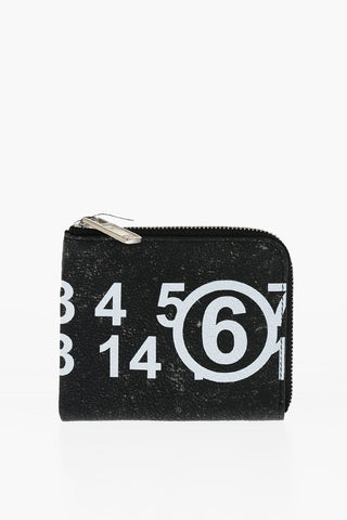 MM6 Vintage Effect Leather Card Holder with Zip Closure