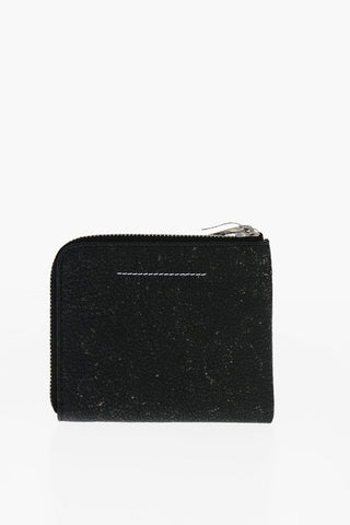 MM6 Vintage Effect Leather Card Holder with Zip Closure