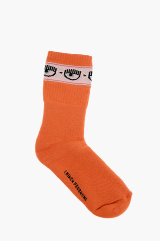 Solid Color Stretch Socks with Embroidered Logo