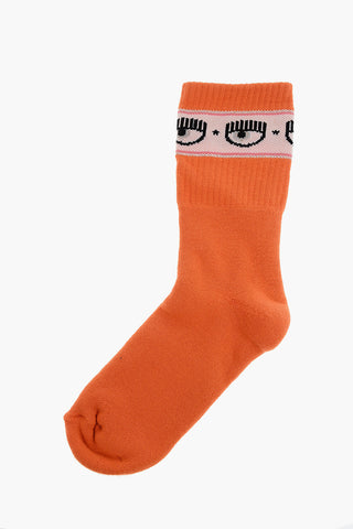Solid Color Stretch Socks with Embroidered Logo
