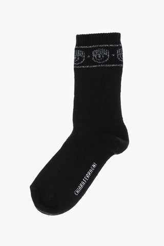 Solid Color Stretch Socks with Lurex Logo