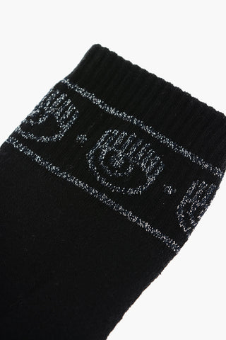 Solid Color Stretch Socks with Lurex Logo