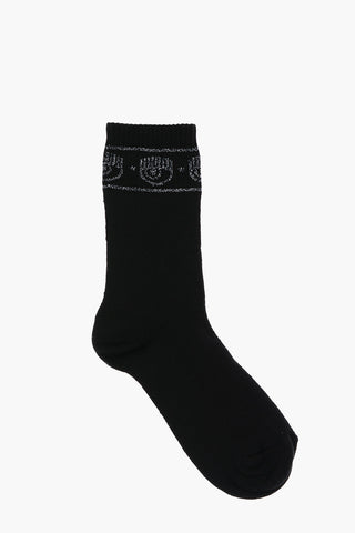 Solid Color Stretch Socks with Lurex Logo