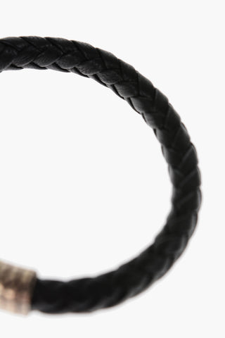 Braided Leather Open Bangle Bracelet with Double Snake Head