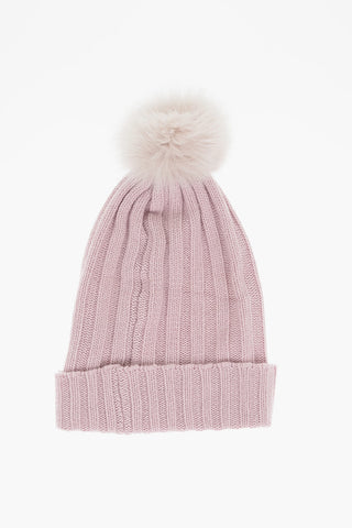 BLUGIRL Ribbed Beanie with Real Fur Pom Pom