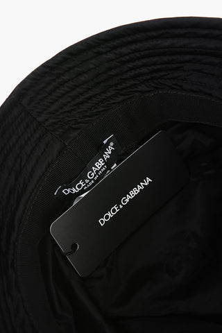 Cappello Bucket in Nylon a Tinta Unita con Stampa Monogram All Over