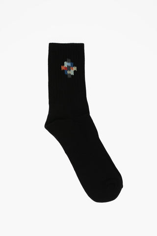 Calzini in Misto Cotone a Costine con Ricamo Multicolore