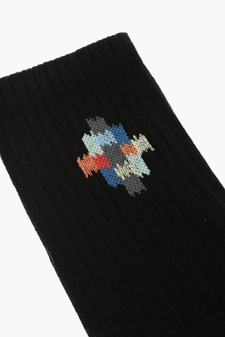 Calzini in Misto Cotone a Costine con Ricamo Multicolore