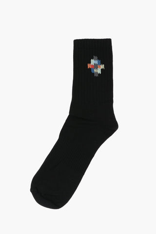 Calzini in Misto Cotone a Costine con Ricamo Multicolore