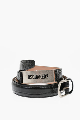 Crocodile Effect Leather Slim Belt 30mm