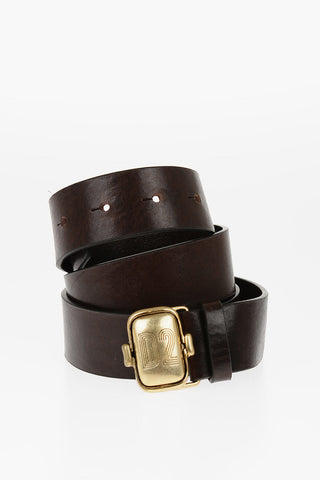 Leather Belt with Golden Buckle 35mm