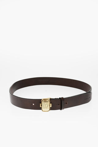 Leather Belt with Golden Buckle 35mm