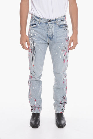 Light-washed Straight-fitting Denims with Paint Print 19cm