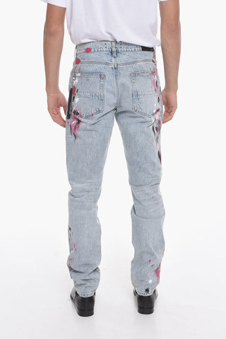 Light-washed Straight-fitting Denims with Paint Print 19cm