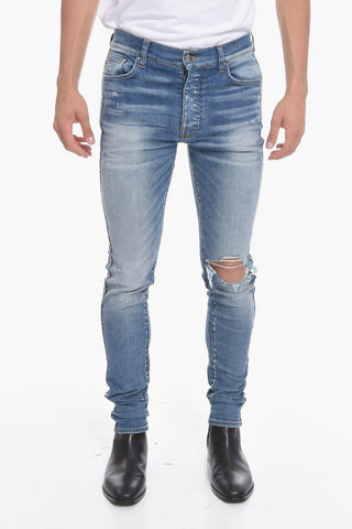 Distressed Skinny Denims with Side Crystal Bands 14cm