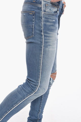 Distressed Skinny Denims with Side Crystal Bands 14cm