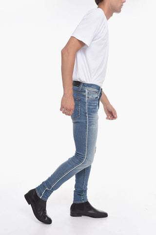 Distressed Skinny Denims with Side Crystal Bands 14cm