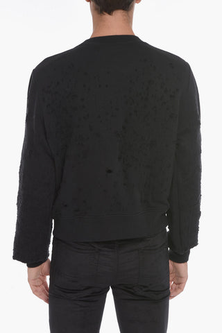 Crew Neck Brushed Cotton Sweatshirt with Distressed Effect