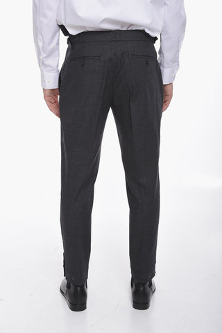 Pantaloni Slim Fit con Fibbie e Bottoni sul Fondo