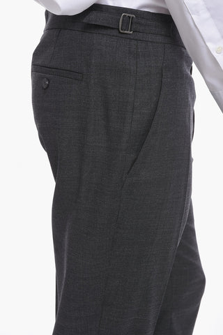 Pantaloni Slim Fit con Fibbie e Bottoni sul Fondo