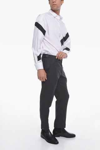 Pantaloni Slim Fit con Fibbie e Bottoni sul Fondo