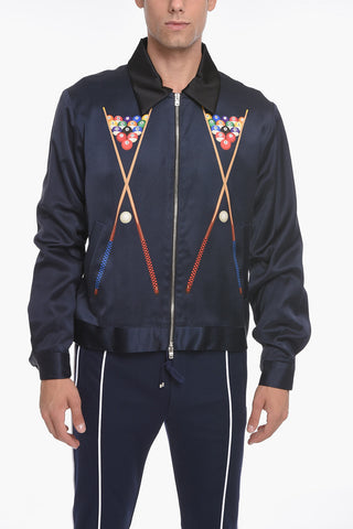 Viscose-satin BILLARDS Zip-up Overshirt with Print