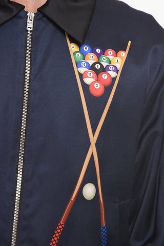 Viscose-satin BILLARDS Zip-up Overshirt with Print