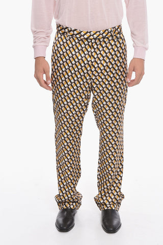 Pantaloni Pigiama RETRO in Satin di Viscosa con Ricamo Logo