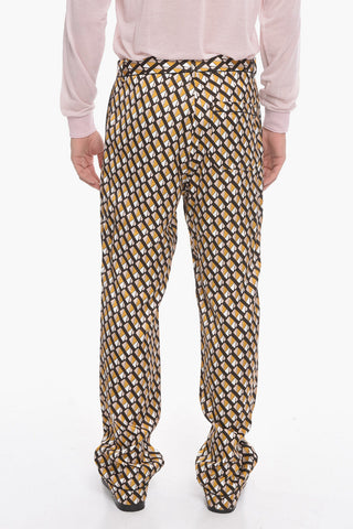 Pantaloni Pigiama RETRO in Satin di Viscosa con Ricamo Logo