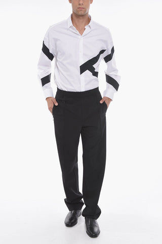 Pantaloni in Gabardine a Vita Bassa con Pince