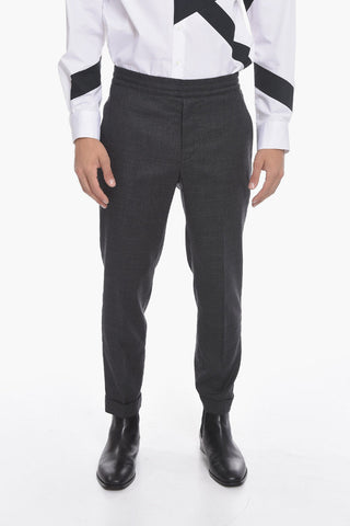 Gabardine Low-waisted Trousers with Elastic Waistband