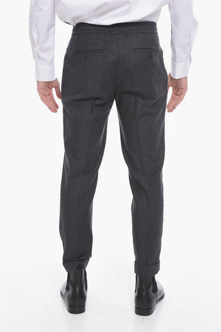 Gabardine Low-waisted Trousers with Elastic Waistband