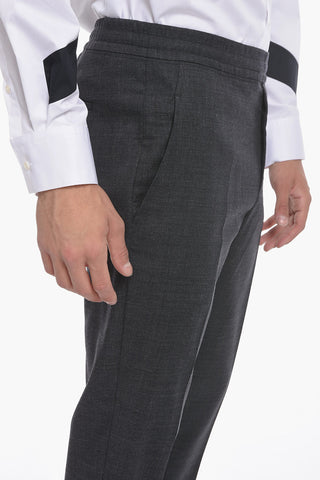 Gabardine Low-waisted Trousers with Elastic Waistband