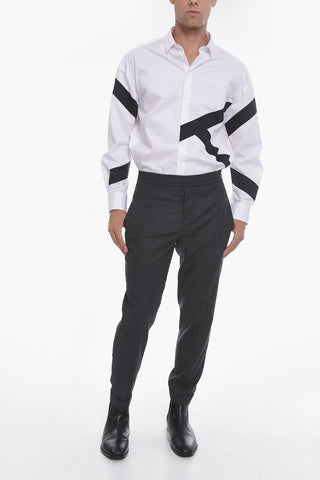 Gabardine Low-waisted Trousers with Elastic Waistband