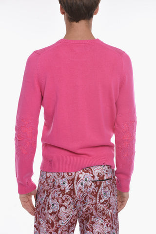 Maglia in Cashmere con Dettaglio Distressed e Logo Ricamato