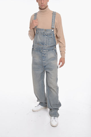 Vintage-effect Denim Overall with Logo Embroidery
