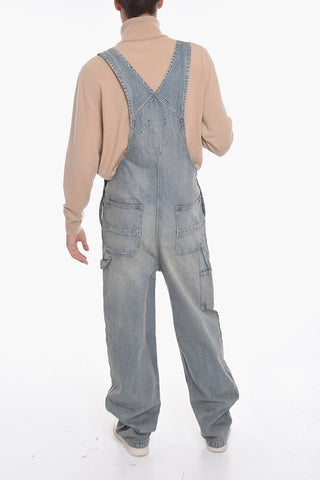 Vintage-effect Denim Overall with Logo Embroidery