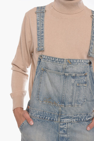 Vintage-effect Denim Overall with Logo Embroidery