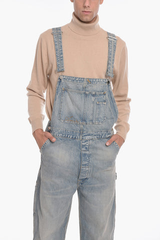 Vintage-effect Denim Overall with Logo Embroidery