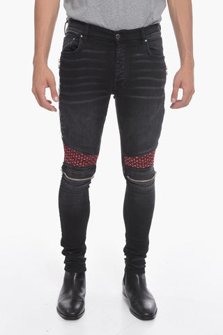 Jeans Biker MX2 in Denim Stretch con Dettagli Patch in Velour 14cm