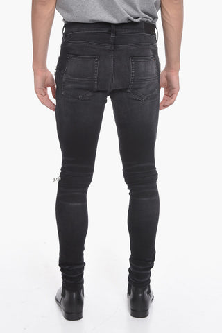 Jeans Biker MX2 in Denim Stretch con Dettagli Patch in Velour 14cm