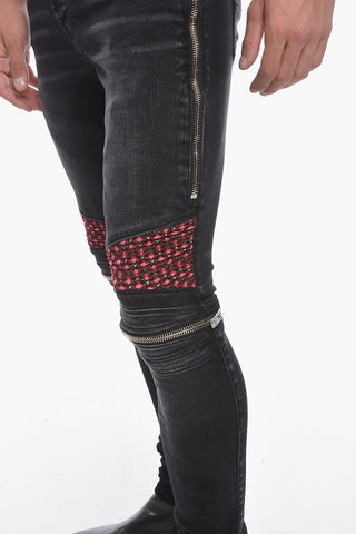 Jeans Biker MX2 in Denim Stretch con Dettagli Patch in Velour 14cm