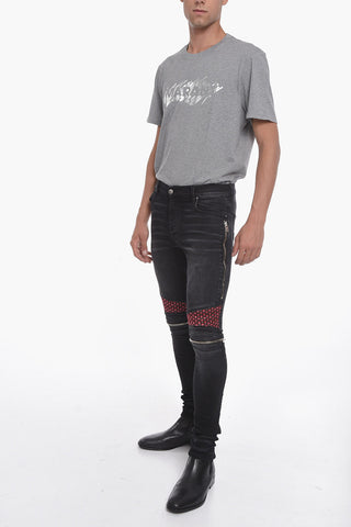 Jeans Biker MX2 in Denim Stretch con Dettagli Patch in Velour 14cm